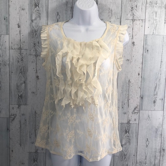 Adiva Sheer Lace Ruffled Top NWT Medium - Picture 1 of 10
